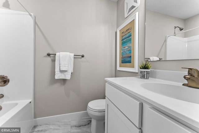 full bathroom featuring vanity, toilet, and shower / bath combination