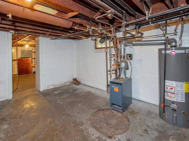 basement featuring water heater