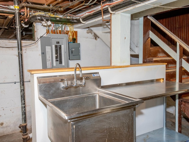 interior space featuring sink and electric panel