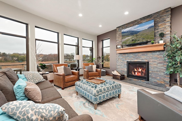4637 Carlow Rd, Mound, MN 55364 - living area featuring recessed lighting and a stone fireplace