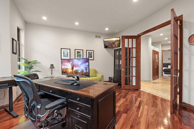 4637 Carlow Rd, Mound, MN 55364 - office area featuring wood finished floors, recessed lighting, and french doors