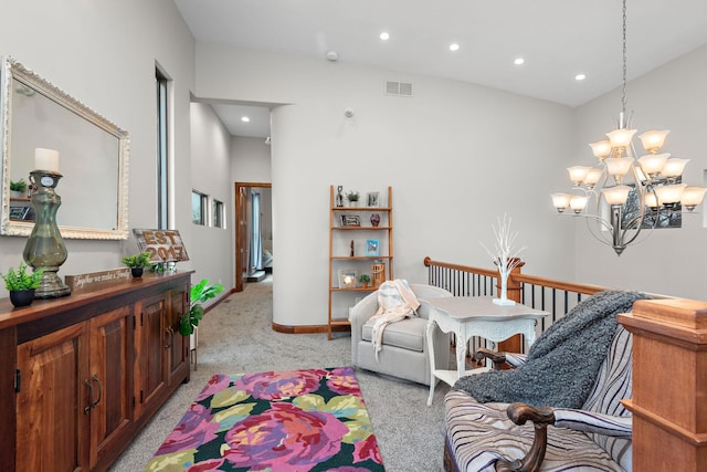 4637 Carlow Rd, Mound, MN 55364 - living area featuring light carpet, a chandelier, recessed lighting, and baseboards