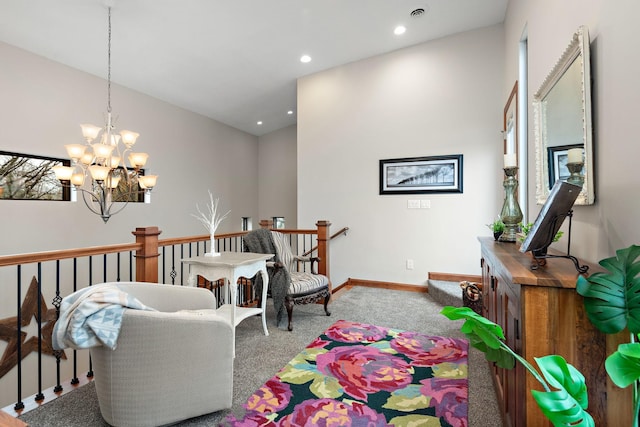4637 Carlow Rd, Mound, MN 55364 - rec room with carpet, a chandelier, recessed lighting, and baseboards