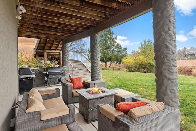 4637 Carlow Rd, Mound, MN 55364 - view of patio / terrace featuring stairs, a grill, and an outdoor living space with a fire pit