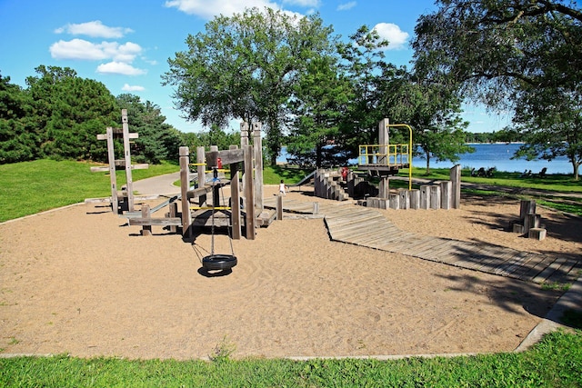 community play area featuring a water view