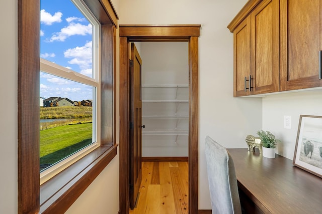 interior space with light hardwood / wood-style floors