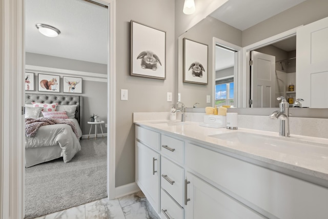 bathroom featuring vanity and walk in shower