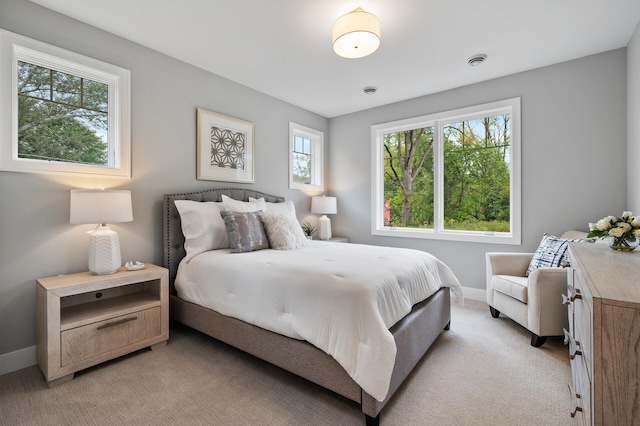 carpeted bedroom with multiple windows