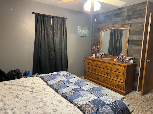 bedroom featuring carpet and ceiling fan