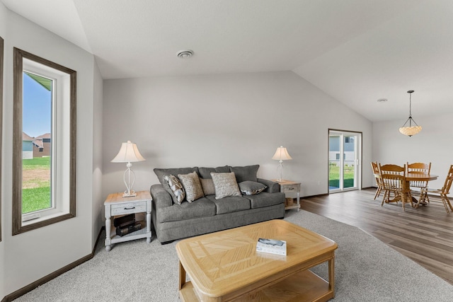 1067 241st Ln NE, East Bethel, MN 55005 - living room with vaulted ceiling and wood finished floors