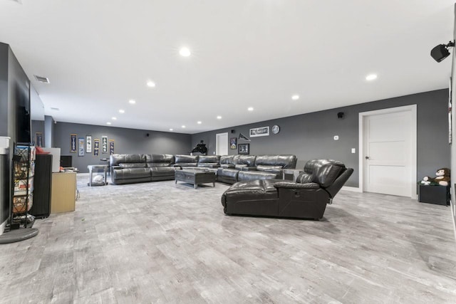 living room featuring light wood-type flooring