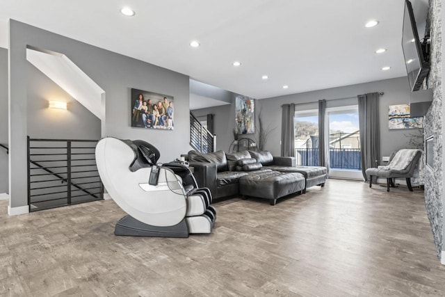 living room with hardwood / wood-style flooring