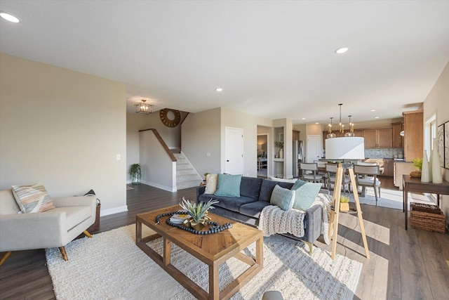 living room with dark wood-type flooring