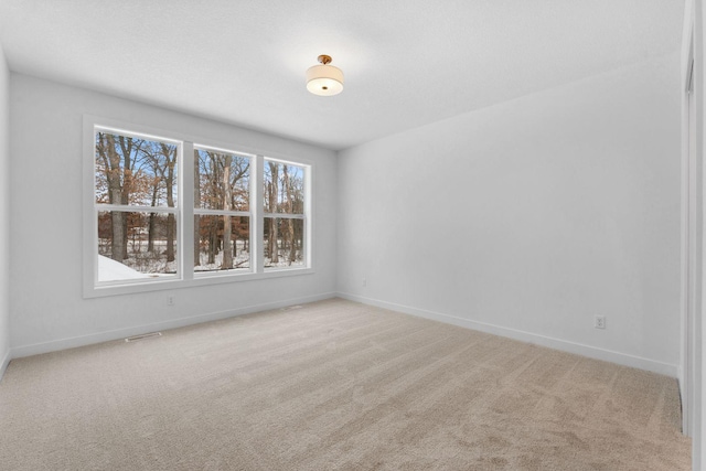 spare room featuring light carpet