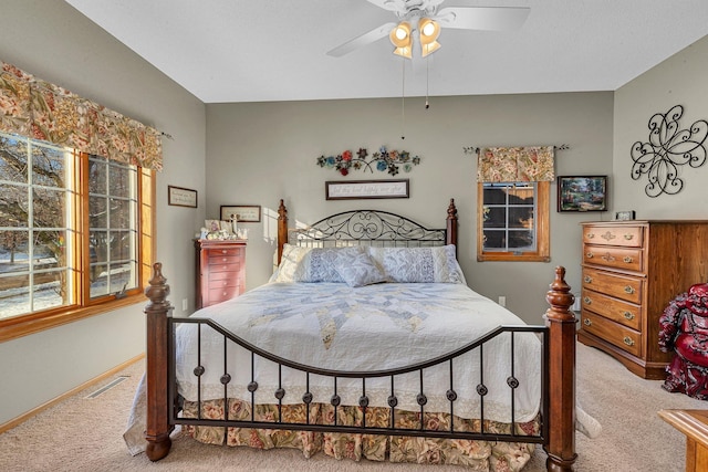 bedroom with carpet flooring and ceiling fan