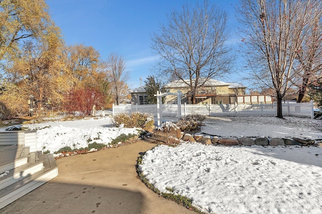 view of yard layered in snow