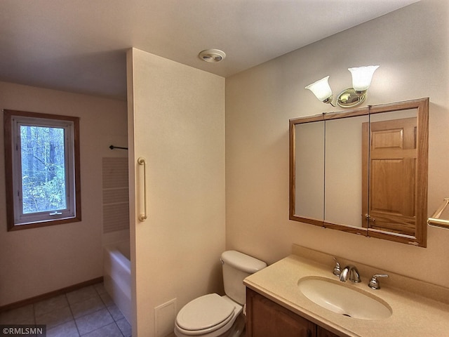 full bathroom featuring tile patterned flooring, shower / bathing tub combination, vanity, and toilet