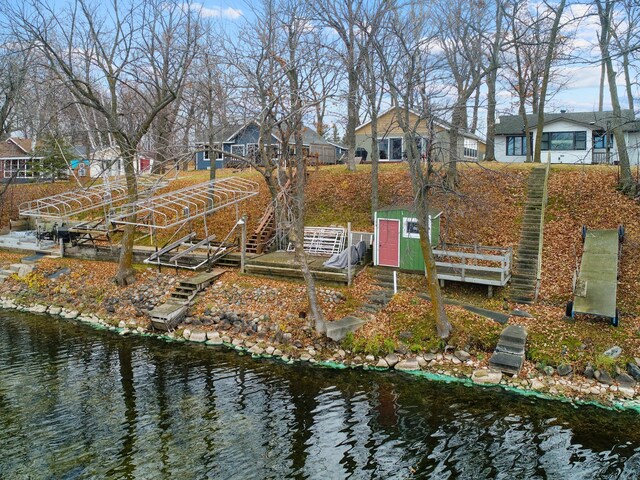 view of dock with a water view