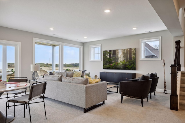 living room with light carpet