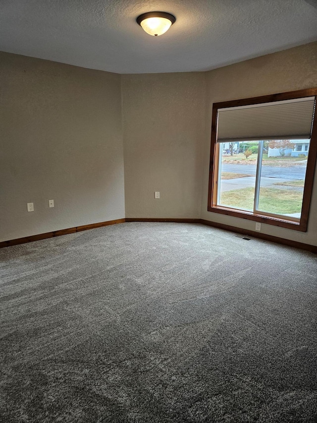 unfurnished room featuring carpet floors and a textured ceiling