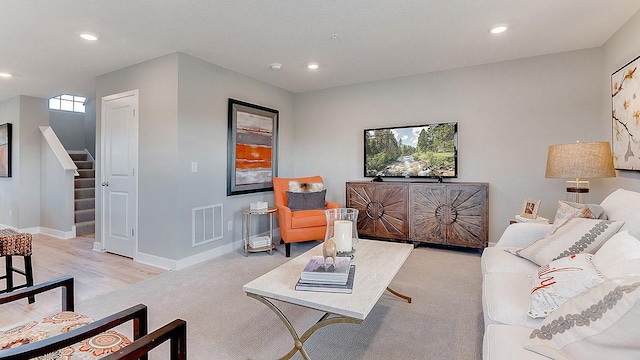 living room with light wood-type flooring