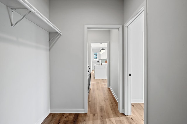 spacious closet with light hardwood / wood-style floors