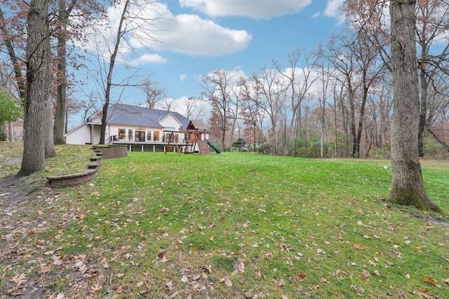 view of yard with a deck