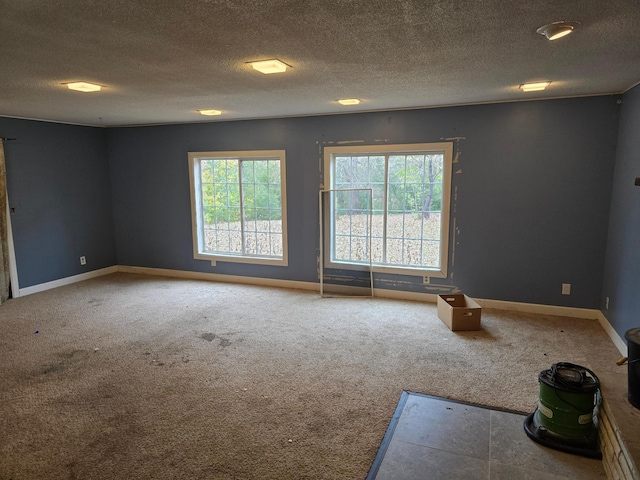 carpeted empty room with a wealth of natural light and a textured ceiling