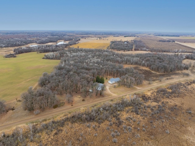 birds eye view of property featuring a rural view