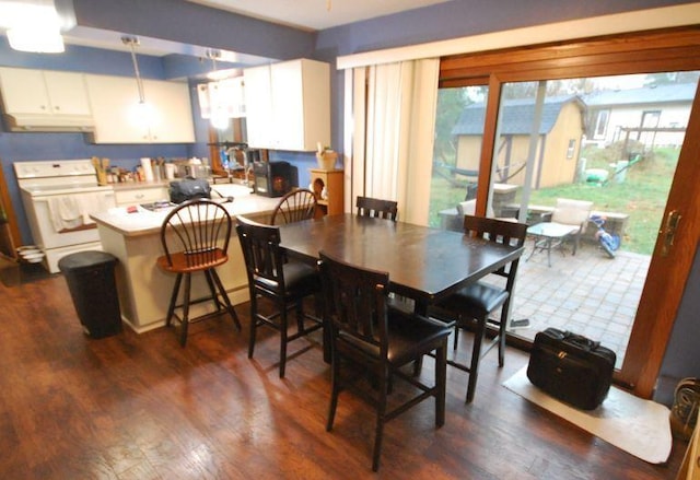 dining space with dark hardwood / wood-style flooring