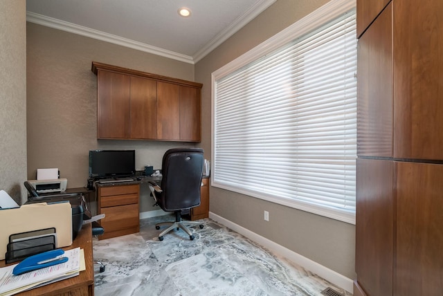 5441 Raven Point Rd, Spring Lake Twp, MN 55372 - home office featuring crown molding and baseboards
