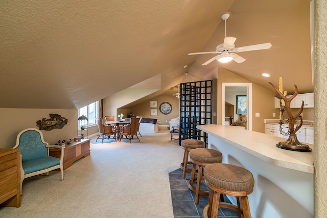 5441 Raven Point Rd, Spring Lake Twp, MN 55372 - office with lofted ceiling, a ceiling fan, dark carpet, and recessed lighting