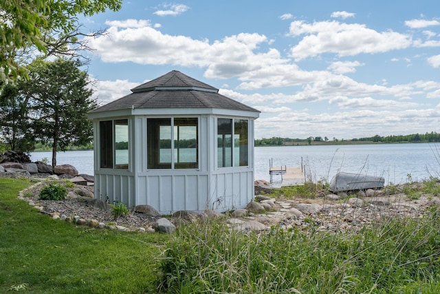 5441 Raven Point Rd, Spring Lake Twp, MN 55372 - view of home's exterior with board and batten siding, a water view, and a gazebo