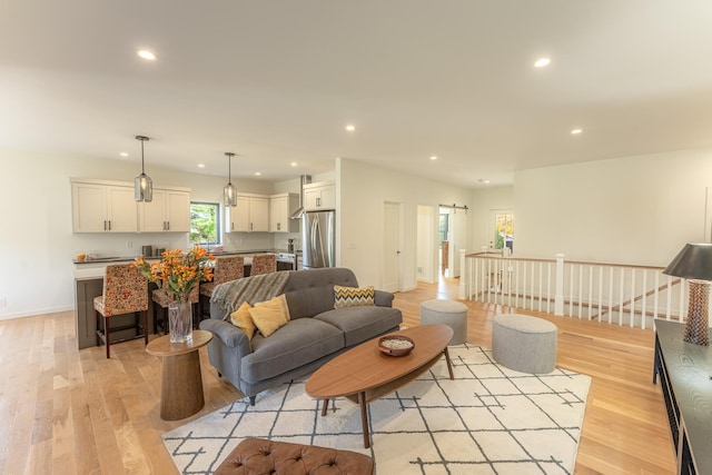 living room with light wood-type flooring