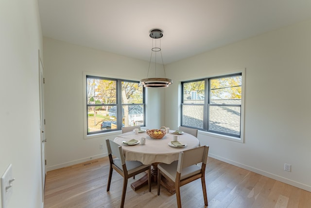 dining area with light hardwood / wood-style floors