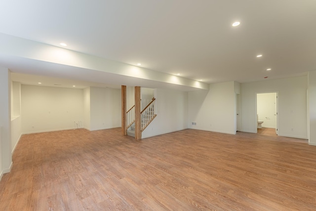 basement with light wood-type flooring