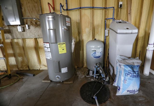 utility room featuring electric water heater and electric panel