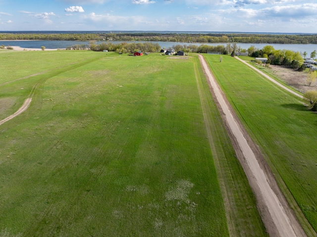 aerial view featuring a water view and a rural view