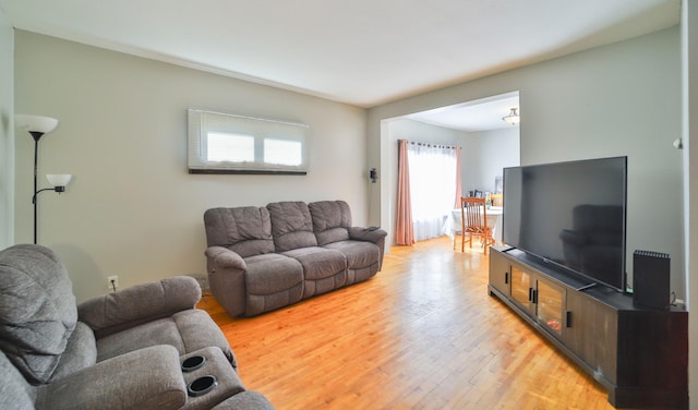 living room with light hardwood / wood-style flooring