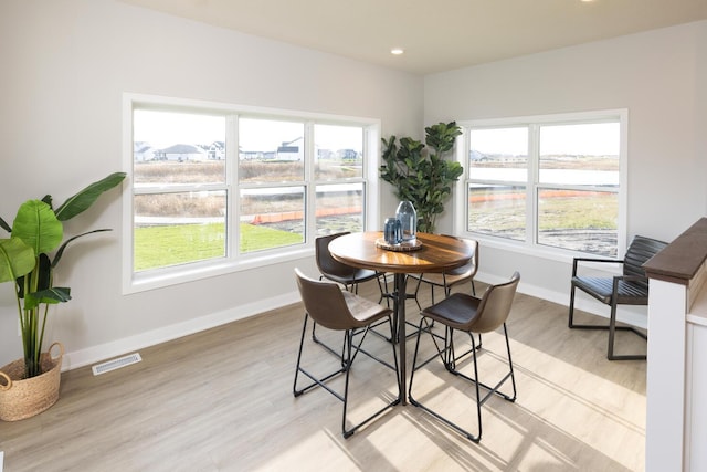 dining area featuring a wealth of natural light and light wood-type flooring