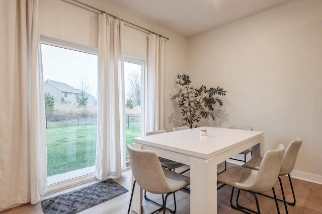 dining space with wood-type flooring and plenty of natural light