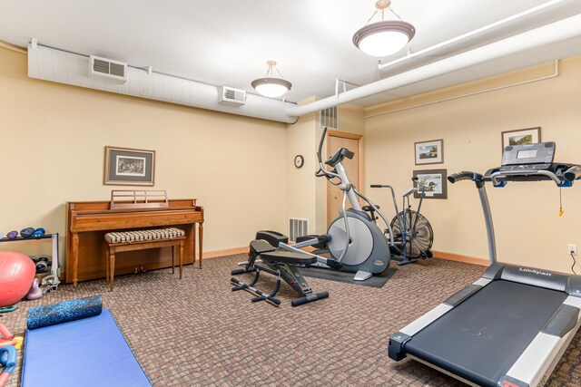 exercise area featuring carpet floors