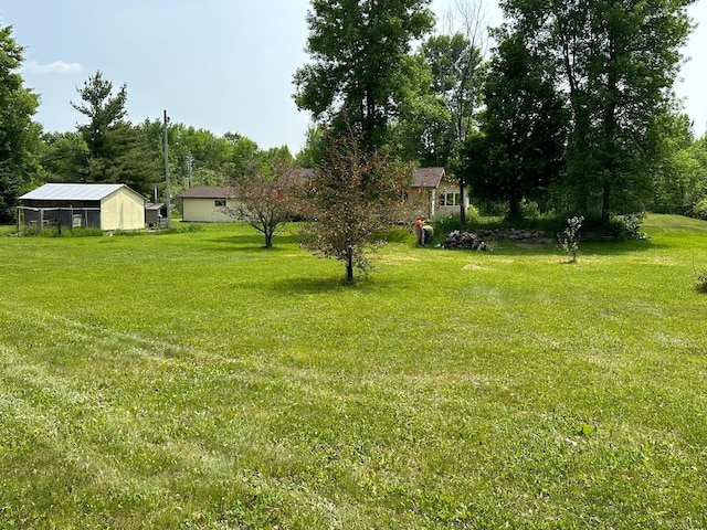 view of yard with an outbuilding