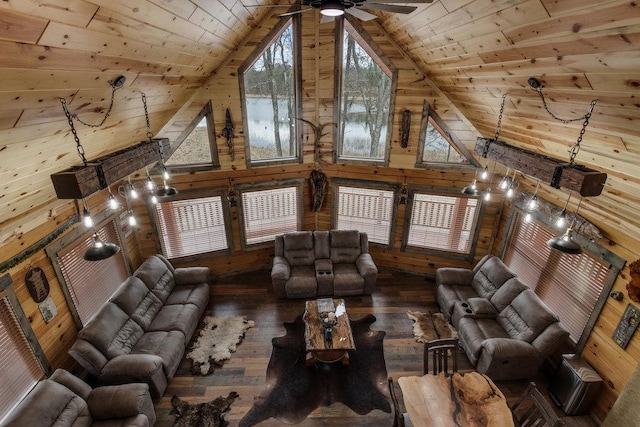 unfurnished living room with wooden walls and wooden ceiling