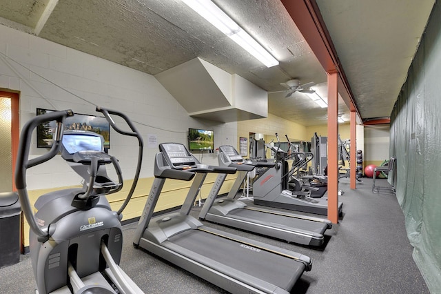 gym featuring ceiling fan