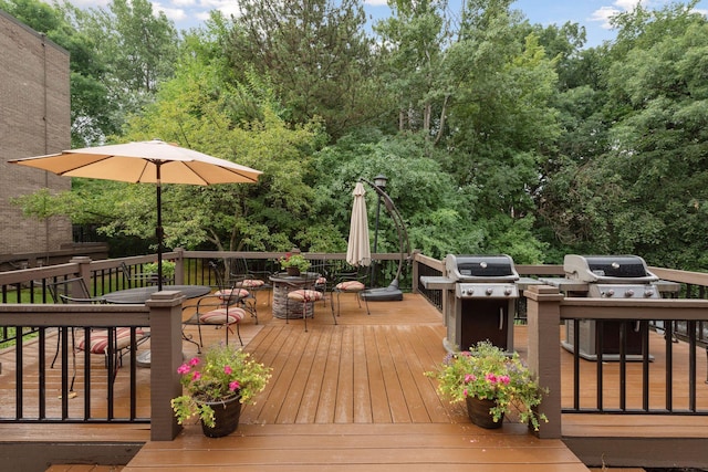 deck featuring grilling area