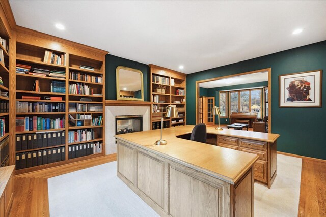 home office featuring light hardwood / wood-style floors