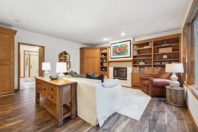 living room featuring dark hardwood / wood-style floors