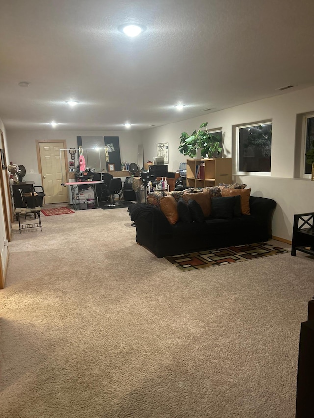 living room featuring carpet