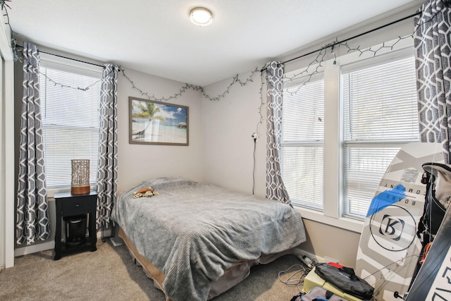 bedroom featuring multiple windows and carpet floors